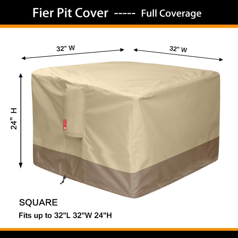 SheeChung Gas Fire Pit Cover Square - 600D Heavy Duty Patio Outdoor Fire Pit Table Cover with PVC Coating,100% Waterproof,Air Vents,Fits for 29/30/31/32 inch Fire Pit/Table Cover (32â€L x 32â€W x 24â€H) - Image 2